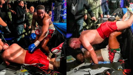 (Video) Boxers launched out of ring in bizarre moment leaving fans in splits