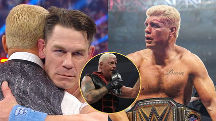 “BOTH OF YOU!!” Dustin Rhodes calls out The Rock and John Cena after they leave Cody Rhodes in a bloody mess at Elimination Chamber