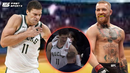 Conor McGregor casually sizes up 7-foot Bucks star Brook Lopez during live NBA game