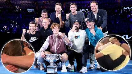 (Video) Jannik Sinner shares an emotional embrace with the entire team and family after defending his Australian Open title