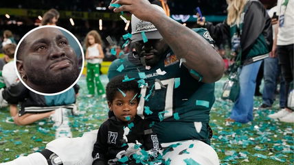 (Video) Eagles’ Mekhi Becton cried like a baby in front of his kid after a historic Super Bowl win over the Chiefs