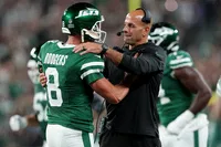 WATCH: Video showing awkward interaction between Aaron Rodgers, Robert Saleh following New York Jets TD goes viral