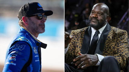 NASCAR great Jimmie Johnson and Shaq cooking something on social media