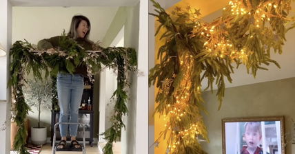 This Damage-Free Christmas Decor Hack Helps You Hang Garland In Any Entryway Of Your Home Using  A Curtain Rod