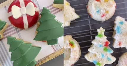 You Just Need A Box Of Funfetti Cake Mix, Chocolate, And Silicone Molds To Make These Mini Holiday Cakes